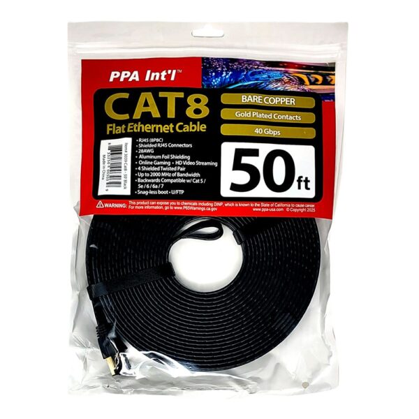 PPA Ethernet Cables CAT8 50ft SNG FLAT BLACK - Image 2