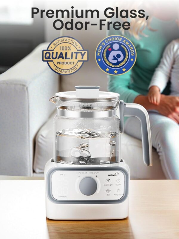 GROWNSY Baby Instant Warmer, Glass Water Boiler with Accurate Temperature Control for Formula, Coffee and Tea, 1.3 Liter Electric Kettle with LCD Display and Timer - Image 3