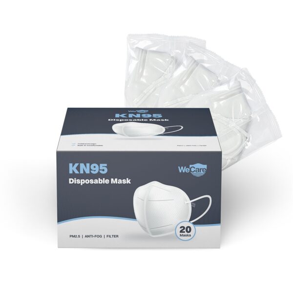 WeCare KN95 Disposable Face Mask, Adult, White, 20/Pack (8 Packs, 160 Masks) - Image 2